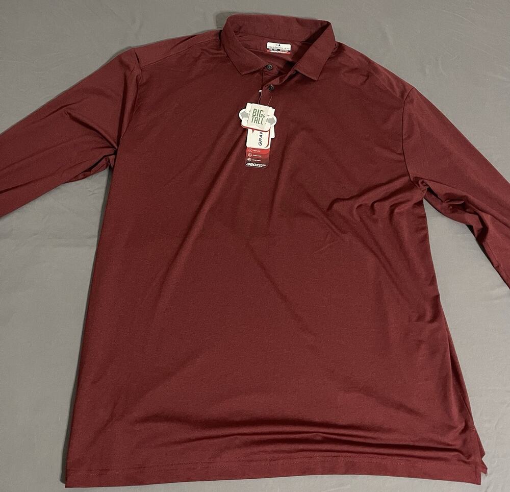 NWT Grand Slam 360 Motion Flow Long Sleeve Polo 2XB Big Tall Burgundy